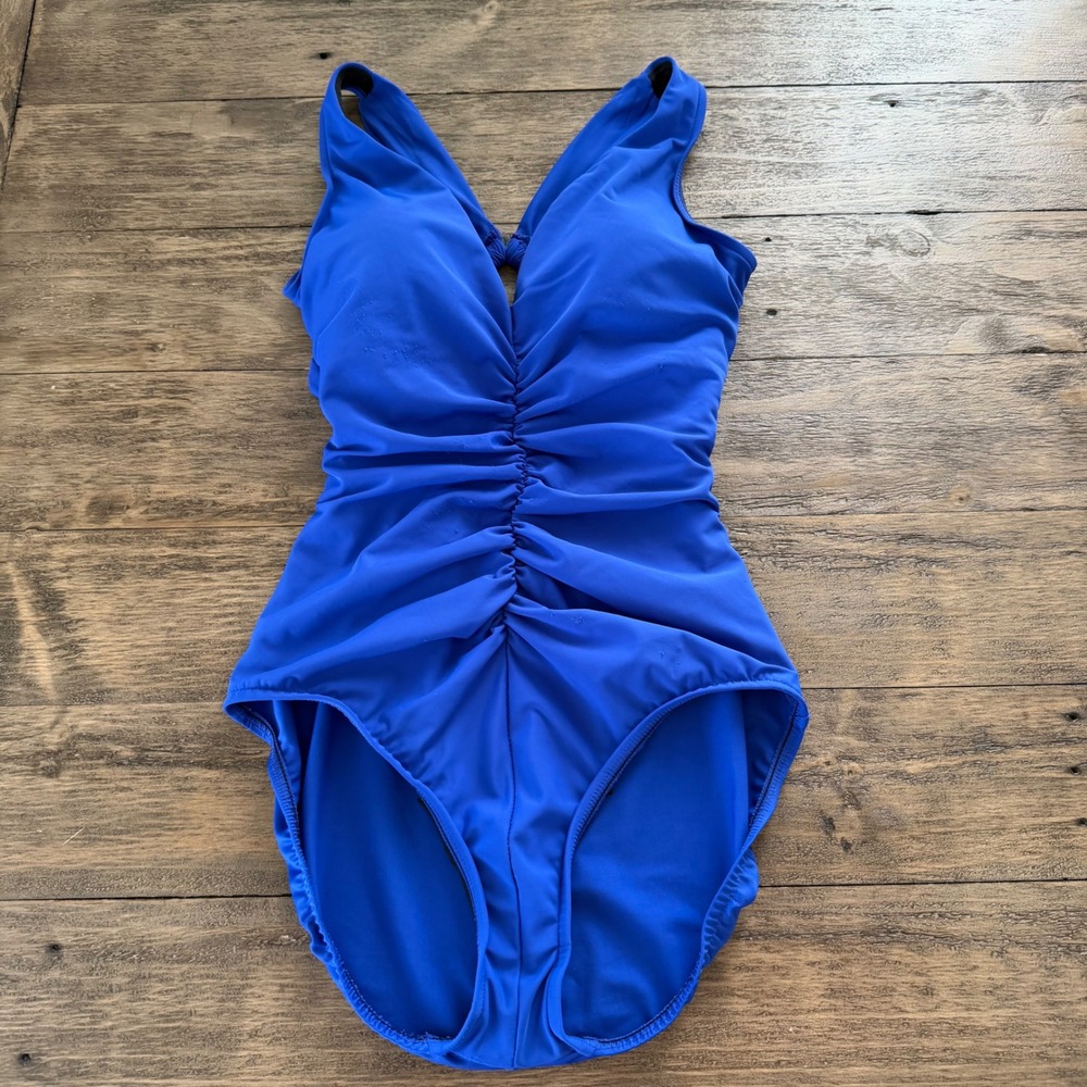 Fair Condition Ellen Tracy by Magicsuit 12‎ Royal Blue Ruched One Piece Swimsuit